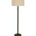1 Light Floor Lamp in Walnut with Brass and Natural Linen Shade 20X16 IN