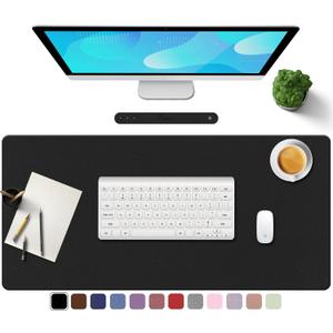 TOWWI PU Leather Desk Pad with Suede Base, Multi-Color Non-Slip Mouse Pad, 36 x 17 Waterproof Desk Writing Mat, Large Desk Blotter Protector(Black)