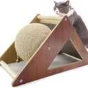Fhiny Cat Scratcher Toy with Sisal Ball, 2-in-1 Rope Ball with Bell & Cardboard Cats Scratching Interactive Solid Wood Durable Scratch for Indoor Kitties Wear-Resistant Furniture Supplies