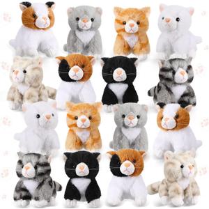 Leitee 16 Pcs Cat Stuffed Animals Bulk 5 Inch Kitten Plush Toy Assorted Cute Cat Plush Stuffed Gift Small Fluffy Animal Toy for Birthday Adopt Pet Valentines Classroom Party Favor(Cute Style)