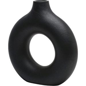 CEMABT Black Donut Vase Hollow Ceramic Vase for Flowers Handmade Minimalist Boho ins Style Modern Home Decor for Wedding Dinner Table Party Living Room Office Bedroom (Small (1-Piece))