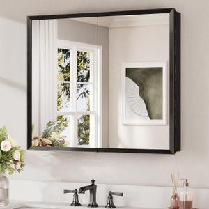 Keonjinn Black Bathroom Medicine Cabinet with Mirror 30x26, Assembly Needed