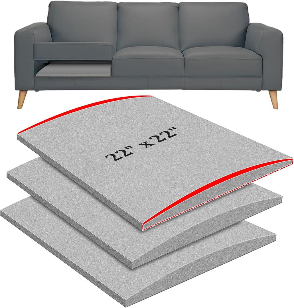 22" x 22" Couch Cushion Support for Sagging Seat, 3 PCS Large Size Insert Sofa Cushion Support Board for Better Lift, 45D High-Density Foam Couch Replacement for Furniture Seat Sagging Repair, Grey (Dark Gray-3pcs)