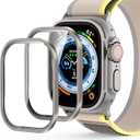 2 x AGVEE 2 Pack Screen Cover Protector for Apple Watch Ultra 2nd 1st 49mm, 9H Tempered Glass with Titanium Aluminum Alloy Frame Bumper Case Cover, Original Touch Sensitive iWatch Film, Original