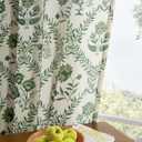 Green Floral Linen Curtains for Living Dining Room 96 Inch Length 2 Panels Olive Plant Flower Patterned Printed Curtains Back Tab Semi Sheer Farmhouse Rustic French Country Drape for Bedroom, Size: 52"W x 96"L
