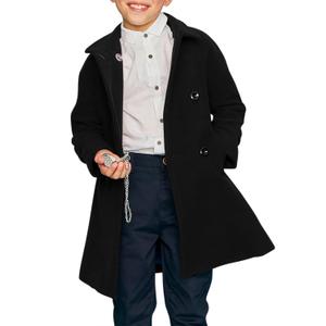 Meikulo Boys Double Breasted Pea Coat Kids Winter Notched Collar Overcoat 5-14 Years (10-12 Years, Black)