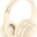 Bluetooth Active Noise Cancelling Headphones with Microphone, A10 Wireless Headset Over Ear, 20H+ Playtime, Bluetooth 5.3, Lightweight Wired Headphones for Tablet/PC - Beige