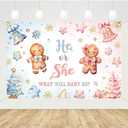 MEHOFOND Winter Gender Reveal Backdrop Banner, Christmas Gingerbread He or She What Will Baby Be Party Supplies, Pink or Blue Cookie Snowflake Xmas Boy or Girl Baby Shower Decorations 7x5ft