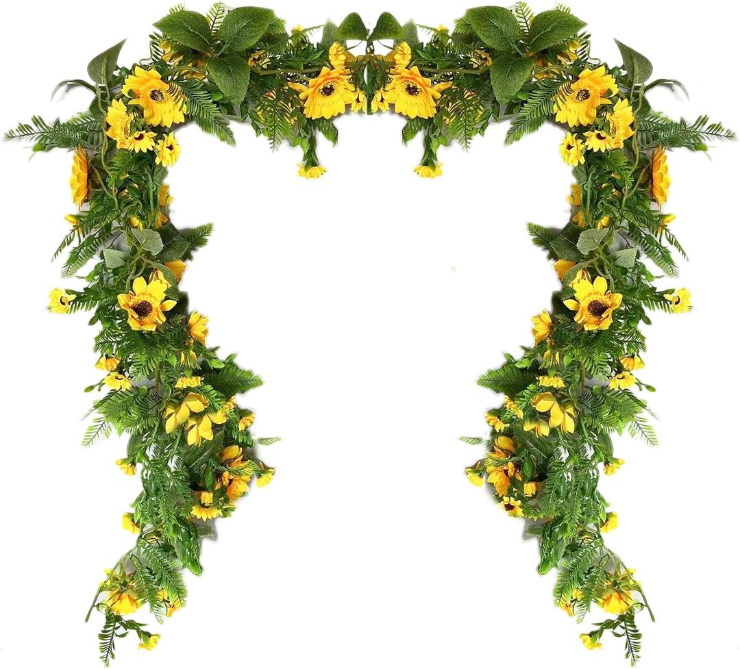 UKELER 3 Pack Artificial Sunflower Garland Fake Hanging Garland Yellow Sunflower Vines Artificial Sunflowers for Home Hotel Office Wedding Party Garden Craft Art Dcor