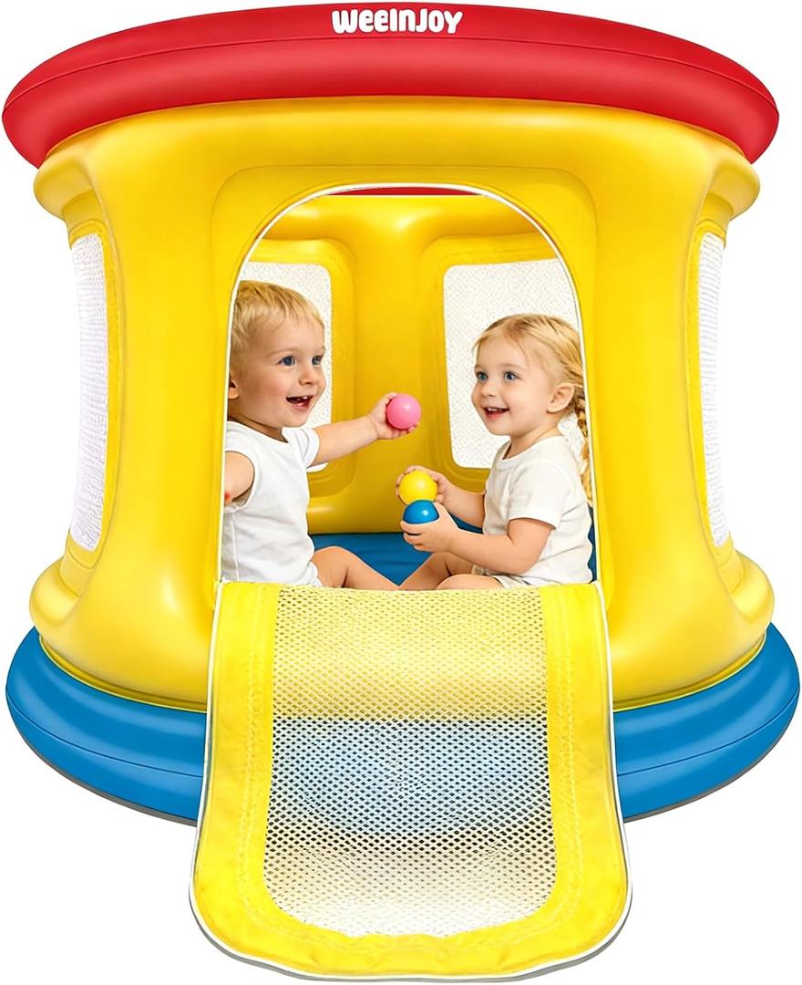 Bounce House,Ball Pit for Toddlers,Inflatable Bouncy House with Pump,Indoor&Outdoor Baby Bouncer with Safety Net,30 Pit Ball,Small Bubble Bounce House for 2 Toddlers 1-3