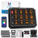 MICTUNING RGB 12 Gang Switch Panel with APP Control, High Power 6 Level Brightness Multifunction Toggle Strobe Momentary Pulse Circuit Control Relay System Box for Car, 