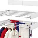 Wall Mounted Drying Rack 31.5", Foldable Laundry Drying Rack with Stainless Steel Rods, Retractable Laundry Space Saver for Indoor & Outdoor Use, Include Wall Template (White)