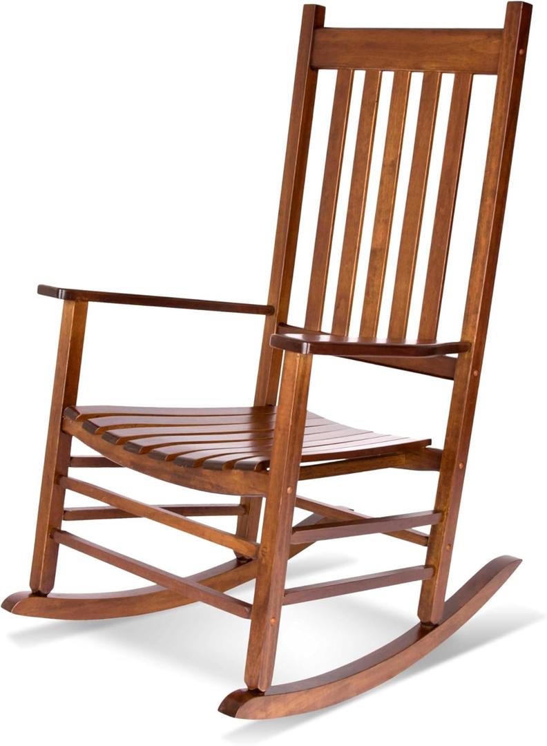 Shine Company Vermont Porch Rocker, High Back Wood Rocking Chair, Oak (1-Pack)