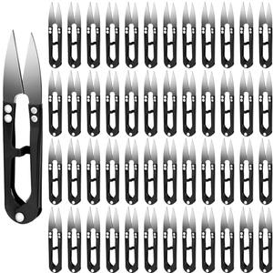 Therwen 48 Pcs 4 Inch Bonsai Pruning Scissors Thread Snips Mini Sewing Scissors U Shaped Bulk Bud and Leaves Trimmer Yarn Carbon Steel Pruners Trimmers for Gardening(Black)