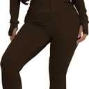 PINSV Women's 2 Piece Outfits Long Sleeve Zip Up Jacket Flare Pants Matching Tracksuit Set (Large, Brown)