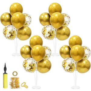 ZJDHPTY Gold Party Decorations,4 Set Balloon Stand with Pump and Gold Balloons for Birthday Bridal Shower Wedding Anniversary Retirement Mother's Day Father's Day New Year Graduation Decorations 2026