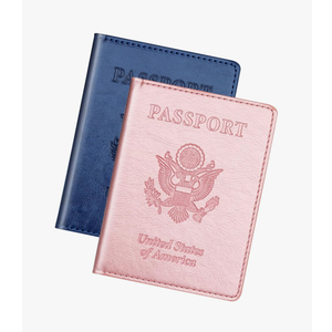 Passport Holder 2Pcs, Passport Cover Wallet Case for Women Men Family, Passport Book Holders Travel Must Haves Cruise Ship Essentials (Dark Blue & Rose Gold)