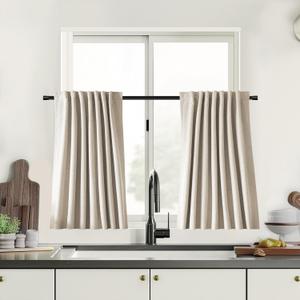 UHITECH Blackout Curtains 42 Inch Length 2 Panels Set for Bedroom Oatmeal Linen Textured Thermal 100% Black Out Curtain for Living Room with Back Tab Rod Pocket Track System