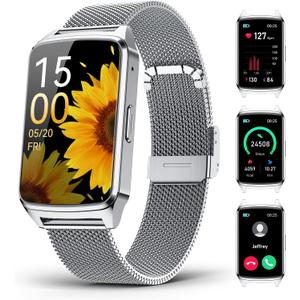 Fitness Tracker Watch for Women Men, Step Counter Compatible with iPhone Android, IP68 Waterproof Activity Tracker with Sleep Monitor, 110+ Sports Pedometer (Cold Steel Silver, 1.57)