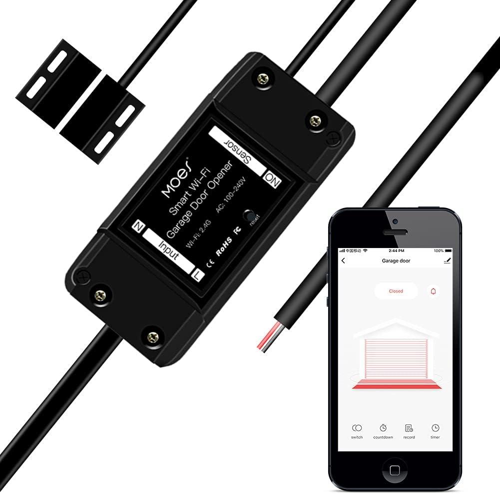 MOES WiFi Smart Garage Door Opener Controller,Smart Life/Tuya APP Remote Monitor Your Garage Door Anywhere Anytime,Compatible with Alexa Google Home No hub Required.