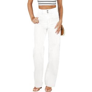 Sidefeel Women's Jeans High Waisted Straight Leg Stretchy Jeans Trendy Loose Wide Leg Zimbaplatinum Denim Pants with Pockets (2, Cream White)