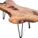 Natural Wood Edge Contemporary Coffee Cocktail Table, Live Edge Coffee Table,Living Room Coffee Table with Clear Lacquer Finish and Metal Hairpin Legs,Unique Desktop (Small)