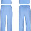 ROYLAMP Women's Summer 2 Piece Outfits Sleeveless Square Neck Tops Wide Leg Pants set Jumpsuit with Pockets (Blue, S)