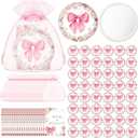 Namalu 48 Sets Coquette Pink Bow Party Favors Compact Mirror Bulk Pink Bow Gift Bag and Thank You Cards Bags for Baby Shower Bridal Wedding Guest Appreciation Gifts Gender Reveal