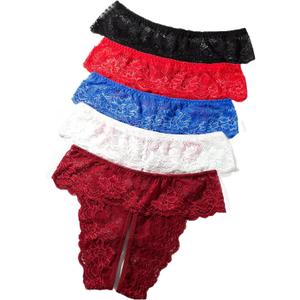 Justgoo Womens Sexy Thongs Lace Panties Underwear Low Rise Plus Size Underpants Pack of 5 (Large)