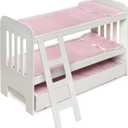 Badger Basket Doll Bunk Bed with Bedding, Ladder, and Free Personalized Kit - Fits Dolls Up to 22 Inches - Ideal for Girl Dolls and Baby Dolls for Pretend Play - White/Pink