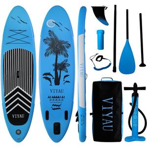 viyau inflatable sup board, stand up paddling board equipped with 3-piece adjustable aluminum paddle + hand pump, 320 × 81 × 15 cm