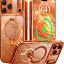 CASEKOO Swarovski Pearlescent Shimmer 360 Spin Magnetic Stand for Glossy iPhone 17 Pro Max Case for Women, Fit for MagSafe, 17FT Drop Protection, Design for 17 Pro Max Case, Diamond Orange Sparkle
