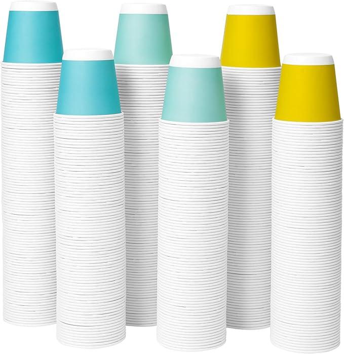 Tamone 600 Pack 3 oz Bathroom Cups, Small Paper Cups, Mouthwash Cups, Mini Paper Cups, Blue, Yellow, Green Disposable Paper Cups for Party, Picnic, BBQ, Travel, Home and Event