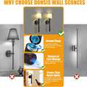 Rechargeable Wall Sconce Set of 2, Black Battery Operated Wall Sconce with Magnetic Rechargeable 5200mAh Battery Stick Dimmable and Remote, 3 Colors Wireless Lighting for Bedroom Hallway