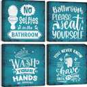 Teal Bathroom Rules Wall Decor Rustic Relax Soak Unwind Wall Art for Bathroom Funny Toilet Signs Pictures Canvas Prints Artwork Master Guest Washroom Restroom Laundry Room Home Decorations 12x12 4P
