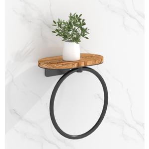 Wood Rustic Towel Ring with Shelf, Farmhouse Towel Rack Holder, Olive-Shaped Tray Hand Towel Rack, Classical Bathroom Accessories
