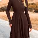 PRETTYGARDEN Women's Fall Short Dress Ribbed Knit Crewneck Long Sleeve A Line Flowy Casual Elegant Going Out Winter Dresses (Brown, S)