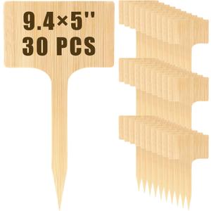 Hicarer 30 Pcs 30 Pack 5" x 9.4" Extra Large Bamboo Garden Markers, Natural Wood T-Type Large Plant Labels for Herbs, Flowers & Vegetables  Easy to Read Full-Size Tags for Garden Outdoor
