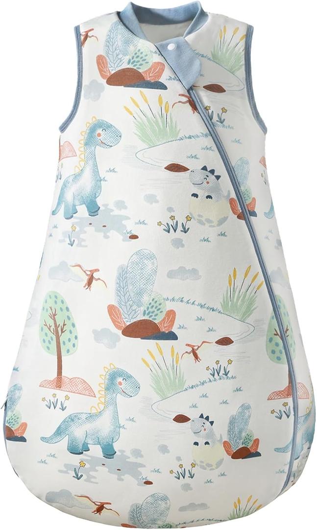 0.5Tog 1.0 Tog Baby Sleep Sack, Unisex Cotton Toddler Sleeping Sack for Babies, 2-Way Zipper Baby Wearable Blanket (3-6 Months, Dinosaur)