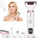Electric Razor for Women Men,4 in 1 Painless Ladies Wet & Dry Body Razors and Facial Hair Remover,Rechargeable Led Display Hair Removal Kit for Nose Face Body Leg Bikini Arm Hair (White)