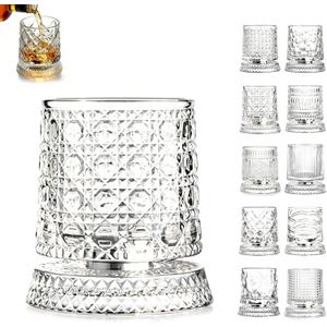 Rotating Whiskey Glass, 360 Degree Spinning Crystal Tumbler for Stress Relief, Heavy Base Kinetic Old Fashioned Glass for Scotch Bourbon, Unique Gift for Men Dad Husband on Birthday