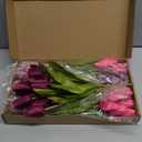 Artificial Fake Flowers for Spring Summer Outdoor Decoration,6 Bundles Realistic UV Resistant Silk Fabric Colorful Tulip Faux Plants for Outside Planter Home Porch Patio Decor(Pink Purple)