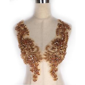 Luxury Look Shiny Rhinestone Pair Applique Patch in Gold Silver Champagne AB Color for Prom Dress Belt Arts Crafts Sewing Decoration (Champagne-C)
