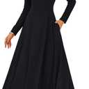 GRACE KARIN Women's 2025 Fall Dresses, Long Sleeve A Line Flared Midi Dresses, Wedding Guest Casual Dress with Pockets (Medium)