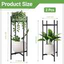 2 Tier Metal Plant Stand Set of 2, Tall Indoor Plant Stands for Home Room, Corner Flower Pot Holder Rack for Patio Balcony Garden, Modern Planter Shelf for Large Small Potted Plants, Black