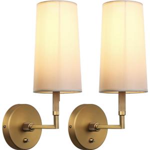 Phansthy Wall Sconces Sets of 2, Retro Industrial Wall Lamps with Switch, Bathroom Vanity Sconces Wall Lighting with White Fabric Shade for Bedroom Living Room Corridor Kitchen (Antique 2 Pack)