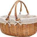 G GOOD GAIN Wicker Picnic Basket with Double Folding Handles,Willow Picnic Hamper,Natural Hand Woven Easter Basket,Easter Eggs and Candy Basket,Bath Storage,Gift Packing Basket.White
