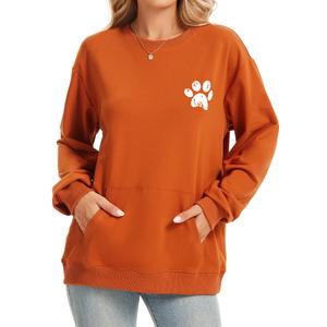 ZUNQKG Womens Paw Shirt Long Sleeve Dog Mom Sweatshirts Pocket Brown M (M)