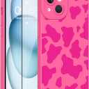 Case for iPhone 15 Case Cow Print Pattern Hot Pink Design Tire Texture Non-Slip + Soft TPU Bumper Anti-Slip Ultra Thin Cover Protective Shockproof Case for iPhone 15