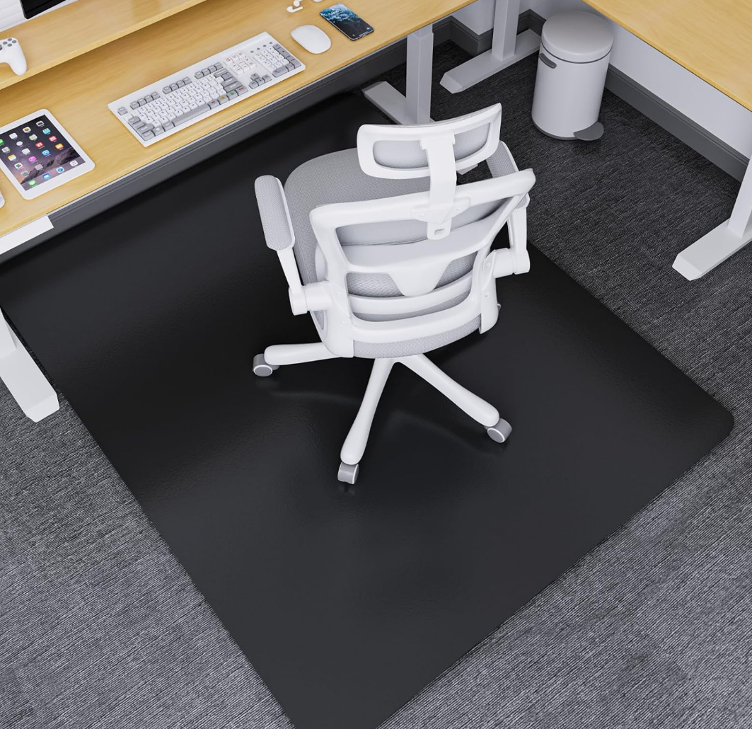 Tydle Chair Mat for Carpet, 60" x 46" Large Chair Mat for Carpeted Floors, 0.09" Thickness Heavy Duty Office Floor Mat with Grips, Non -Slip Rolling Computer Under Desk Mat for Home (Black